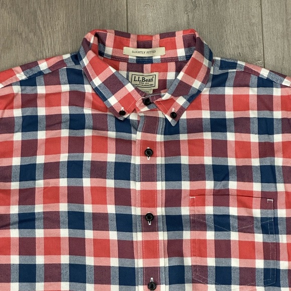 Men's L.L. Bean Large Tall Button Front Shirt Plaid Red Blue Long Sleeve Casual - Picture 5 of 11
